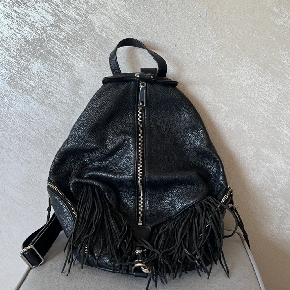 Rebecca Minkoff Black Leather Fringe Backpack